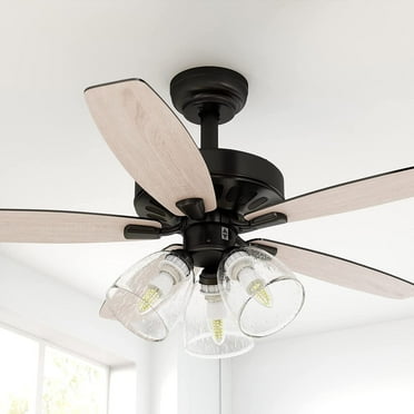 DEXTRUS 52'' Farmhouse Ceiling Fan with Light and Remote, with Clear Seeded Glass Light Kit, Quiet Reversible Motor, 5 Blades,3 Speed, Timer, Oak & Black