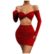 Women's 2-Piece Crop Top & Bodycon Skirt Set - Ruched Design - Sexy Party Outfit (XS-XXL)