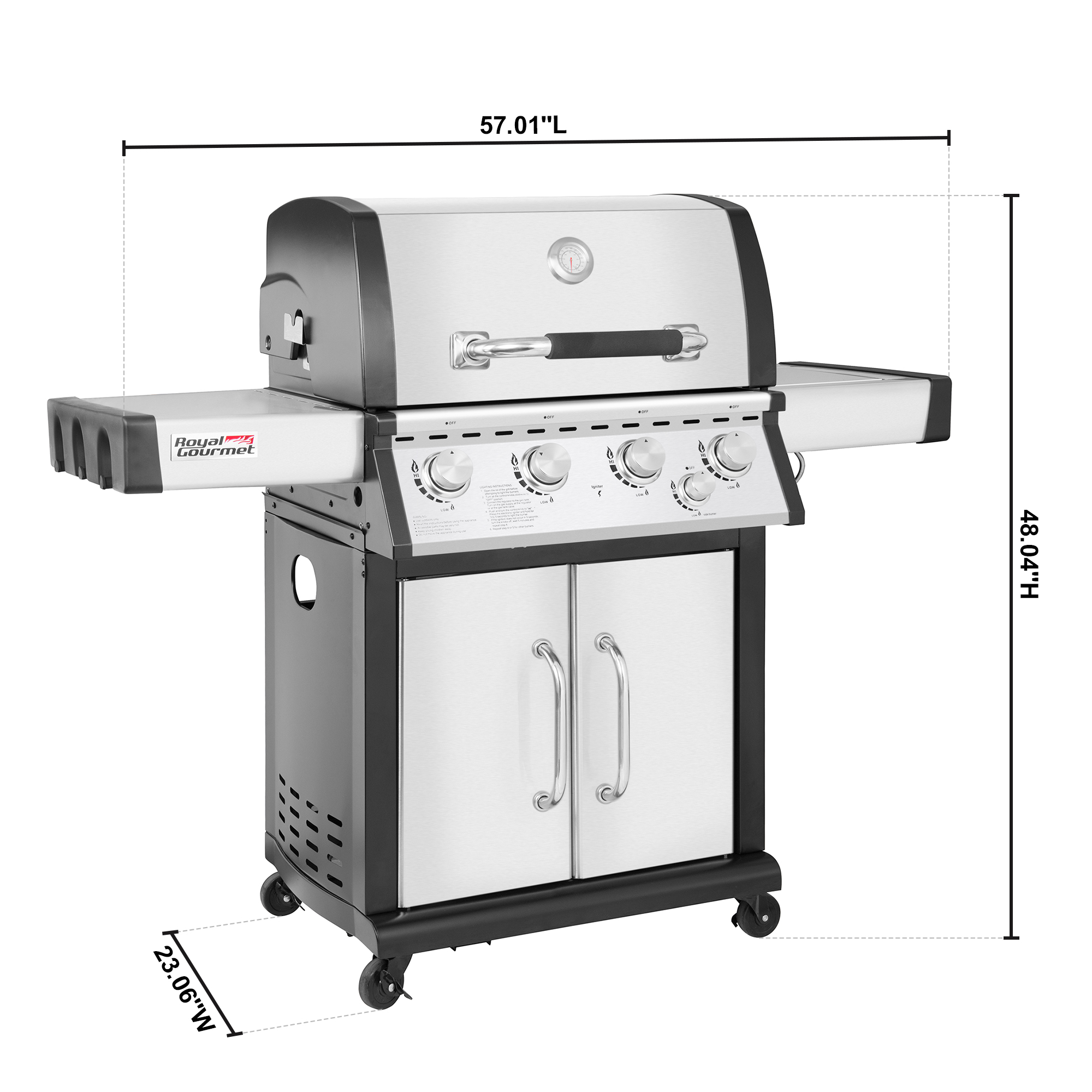 Royal Gourmet MG4001 4-Burner Propane Gas Grill with Side Burner, Stainless Steel, 60000 BTU - image 3 of 7