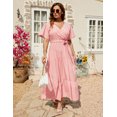 thumbnail image 4 of Plus Women's Plus Size A-Line Deep V-Neck Elastic Sash Waist Maxi Formal Dress, 4 of 9
