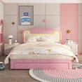 thumbnail image 6 of Memoryfield LED Light Upholstered Bed Frame, Full Size Princess Bed with Storage Drawers and Fabric Headboard, Features Wood Slats and No Box Spring Needed, Pink, 6 of 7