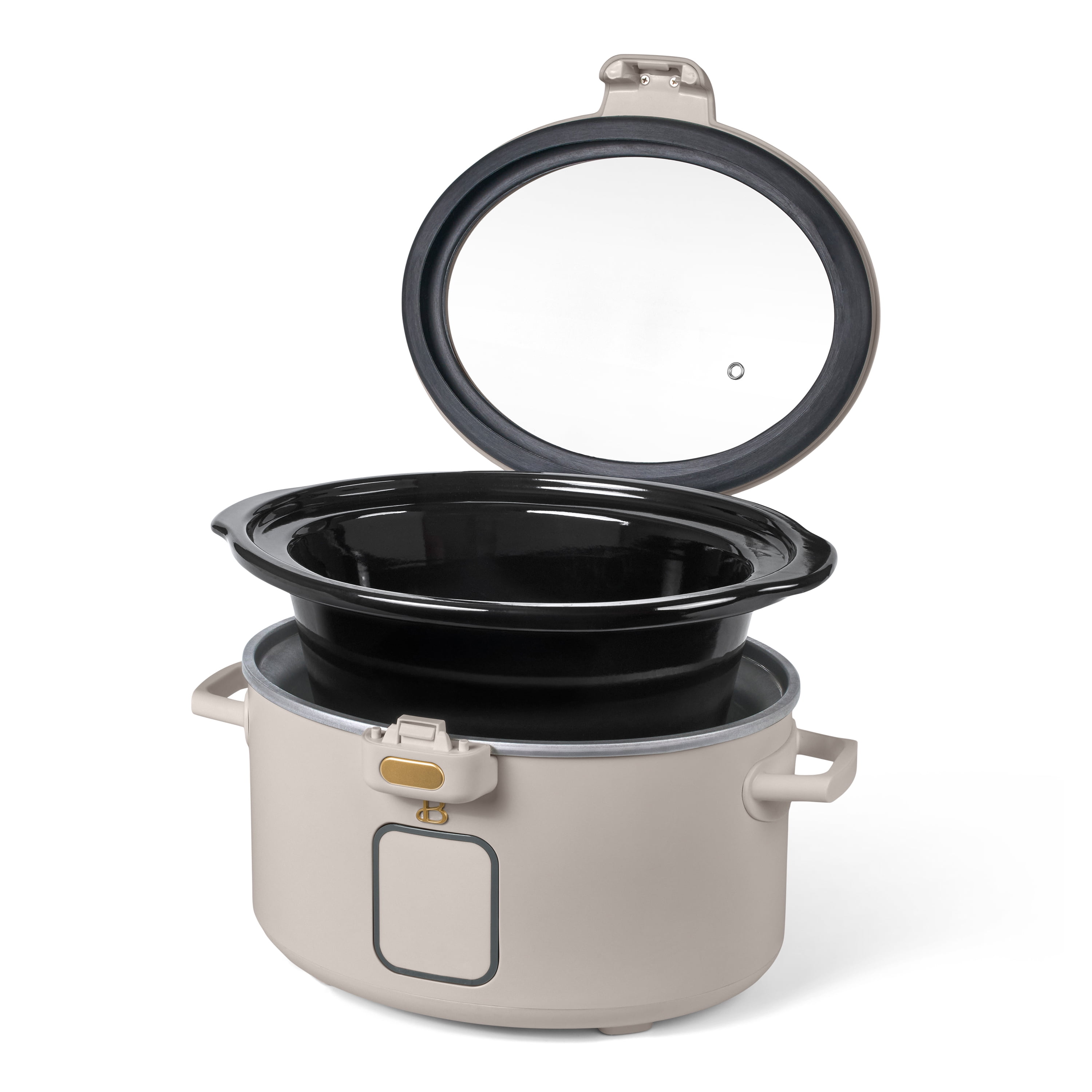 Beautiful 4 Qt Digital Slow Cooker with Hinged Locking Lid, Porcini Taupe by Drew Barrymore