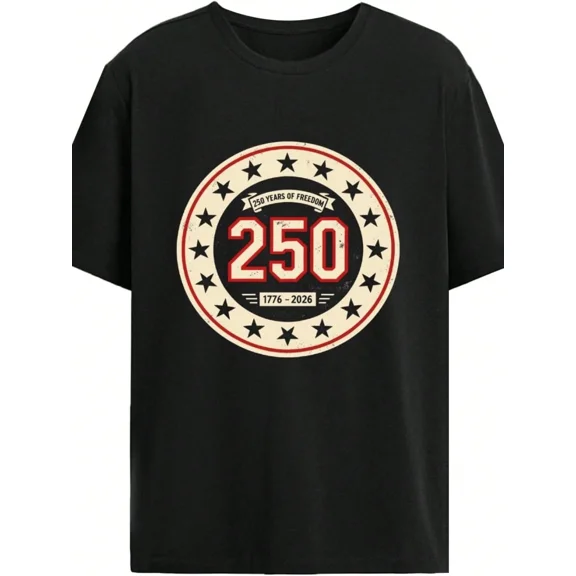 Men's 250 Years of Freedom T-Shirt 1776-2026 Patriotic Graphic Tee Black