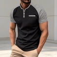 thumbnail image 2 of Venzia Men's Vintage Color‑Block Henley Short Sleeve T‑Shirt – Casual Crewneck Retro Top Black M, 2 of 4