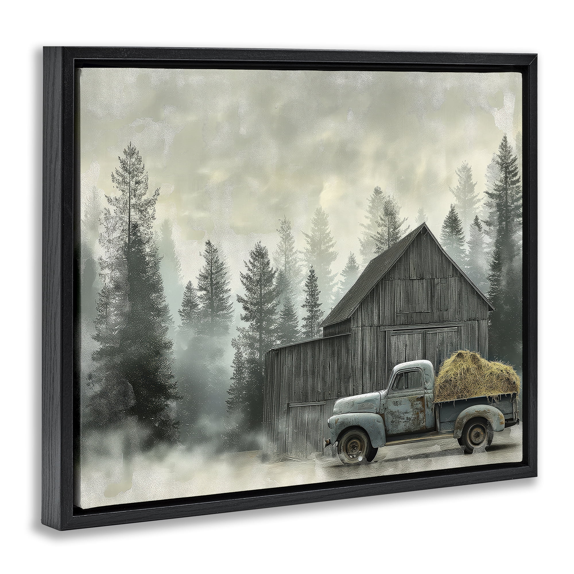Stupell Industries Vintage Pickup at Misty Barn Black Framed Floater Canvas Wall Art, design by Imagine It Images