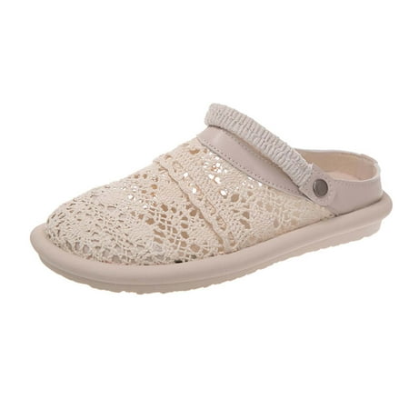 

YanHoo Women s Slippers Sandals Lace Hollow Out Pointed Toe Flat Sandal Lightweight Casual Comfy Slip-on Shoes