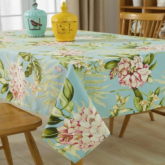 Tina Rectangle Tablecloth 60 x 84 inch, Wrinkle Resistant Heavy Weight Cotton Linen Fabric Table Cloth, Floral Table Cover for Dining, Parties, Restaurants and Picnic, Indoor and Outdoor Table Cloths