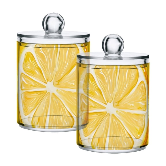 Hand Drawn Lemon Slices Translucent Plastic Cans Storage Canisters with Lid Set of 2