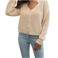 thumbnail image 2 of VEKDONE Cardigan Sweaters For Women Color Blocked Cable Knit V Neck Long Sleeve Button Fall Winter Cropped Jacket Beige L, 2 of 4
