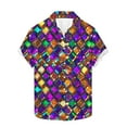 thumbnail image 5 of Cloaraye Mens Button Down Shirt Carnival Printed Turndown Collar Short Sleeve Summer T Shirts Mardi Gras Beach Vacation Holiday Tops, 5 of 6