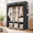 Black-3 Row - 52'' Wide, variant on Portable Closet For Hanging Clothes 52 Inch Wide Wardrobe With Cover 6 Storshelves And 3 Rod Diameter 19mm Metal Pipe Sturdy Bedr
