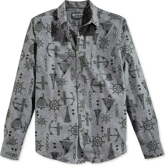 American Rag Mens Nautical Print Button Up Shirt, Black, X-Small