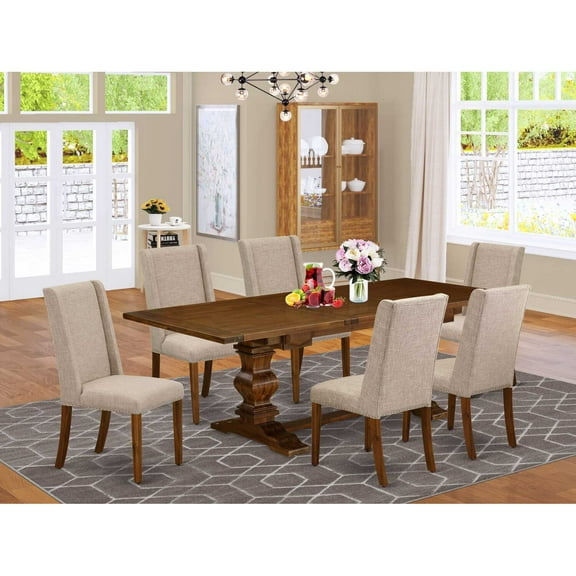 East West Furniture Lassale 7-piece Wood Dining Set in Walnut/Clay