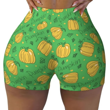 Workout Shorts Women  Pumpkin Leaves Biker Shorts for Women Running Gym Spandex Shorts Tummy Control
