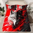 thumbnail image 2 of Feelyou 3D Wolf Twin Sheet Sets for Teens, Cartoon Animal Twin Fitted Sheet, Black Red Graffiti Flat Sheet, Breathable Home Decor, 3 Pieces, 2 of 7