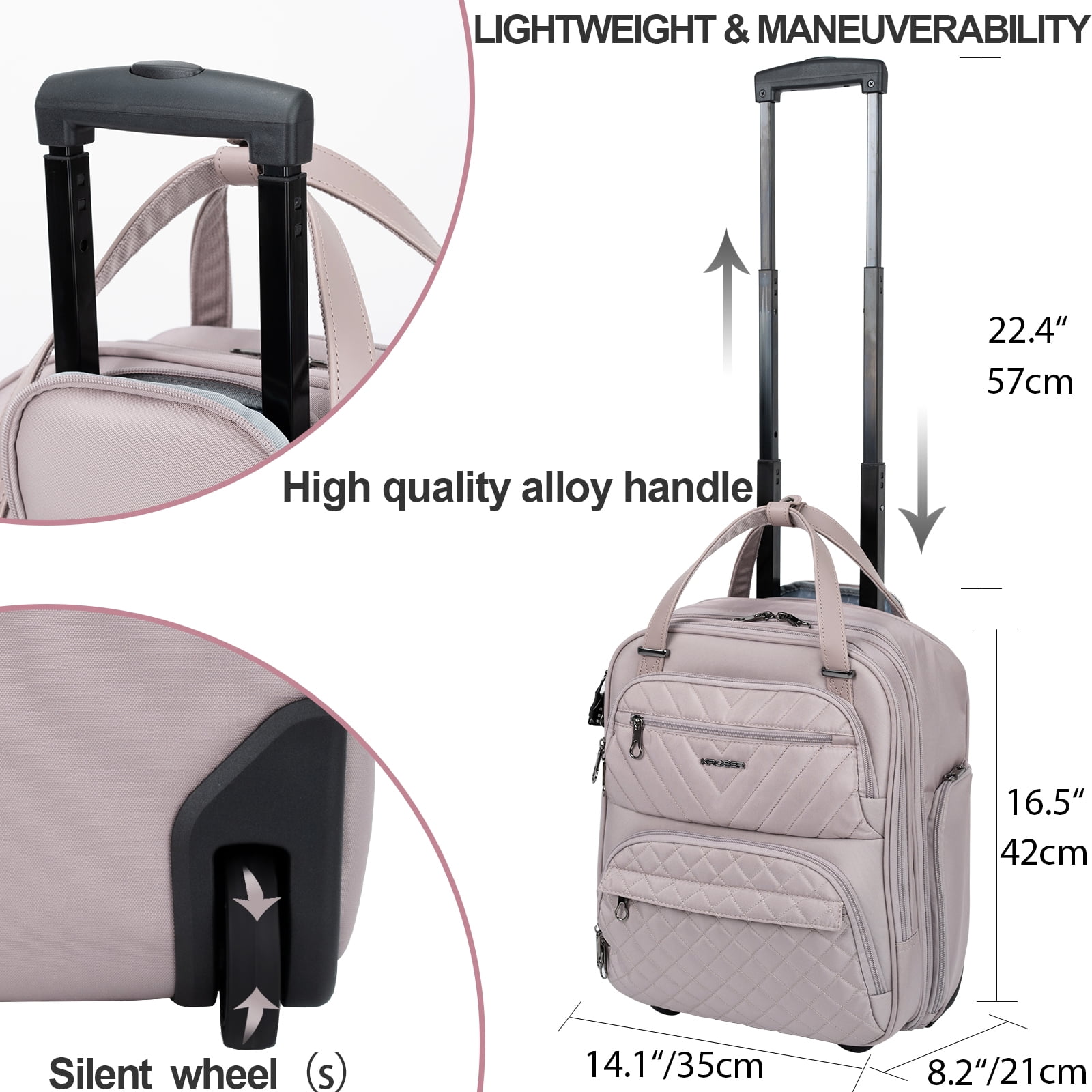 KROSER 16 in Adult Quilt Softside Underseat Luggage, Set, Pink