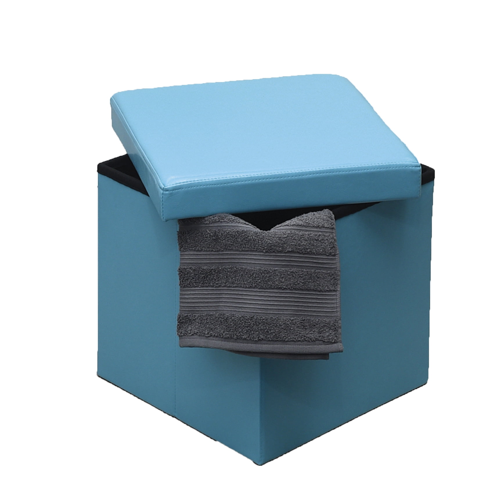 2 in 1 foldable pouffe and storage box LEATHER look 14 es Cube Faux