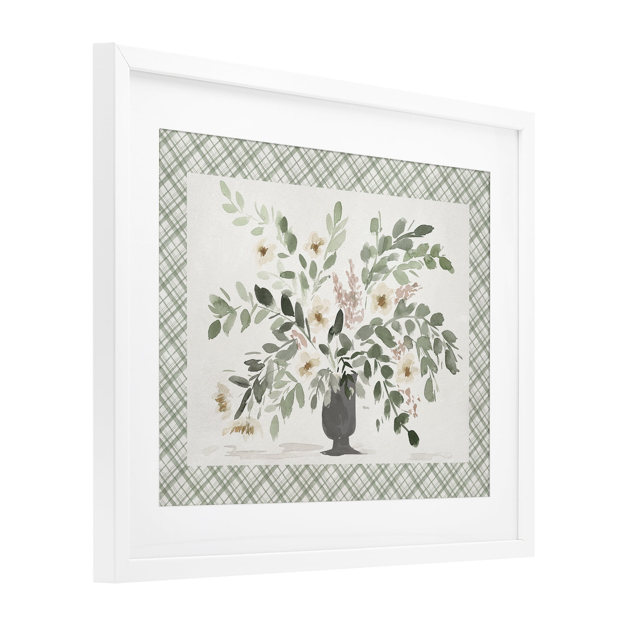 Stupell Industries Springtime Bouquet on Plaid White Framed Print Under Glass, design by Lucille Price