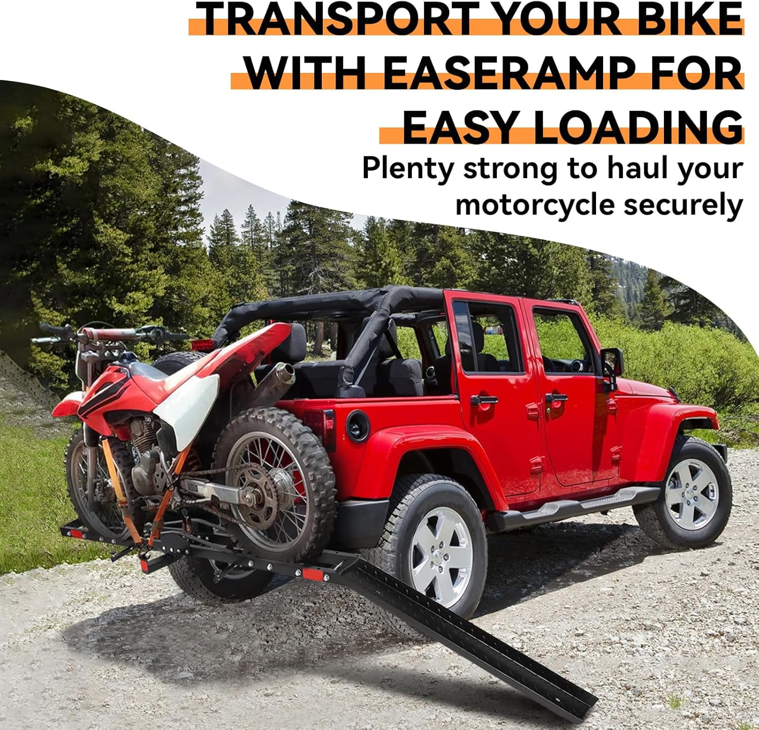 Yesurprise 500LBS Motorcycle Hitch Carrier, Heavy Duty Steel Dirt Bike Hitch Hauler with Tie-Down Straps & Hitch Tightener, 2" Receiver, 5" Wide Tire