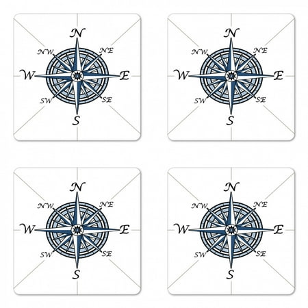 

Compass Coaster Set of 4 Sea Color Themed Voyage Windrose Discovery Marine Design Work of Art Square Hardboard Gloss Coasters Standard Size Blue Pale Blue Black by Ambesonne