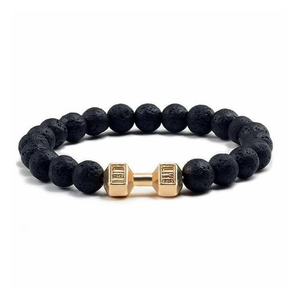 Natural Black Volcanic Lava Stone Dumbbell Bracelets Jewelry Barbell S9T2