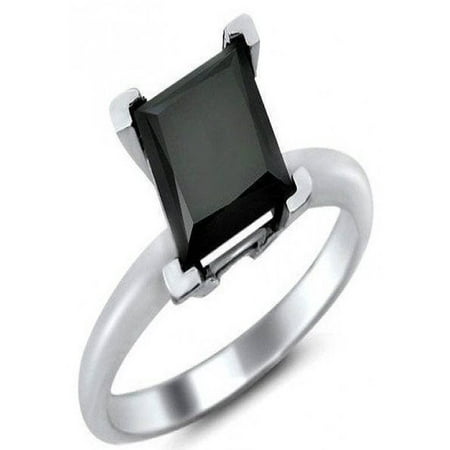 Limited Time Sale 1 Carat Real Princess cut Black Diamond Solitaire Engagement Ring for Women in White Gold, Under Dollar