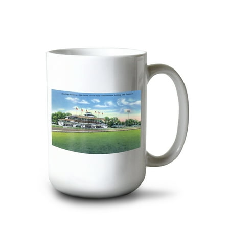 

15 fl oz Ceramic Mug Saratoga Springs NY Raceway View of Grand Stand Club House Paddock Dishwasher & Microwave Safe