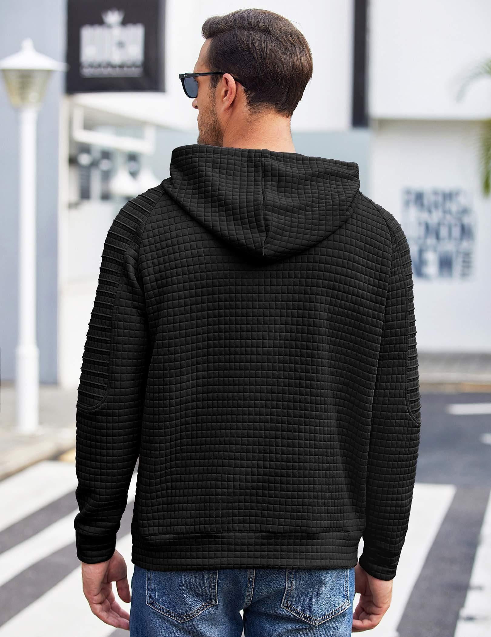 COOFANDY Men's Knit Hoodie Pullover Hipster Hip Hop Long Sleeve Drawstring Waffle Hooded Sweatshirt with Kanga Pocket
