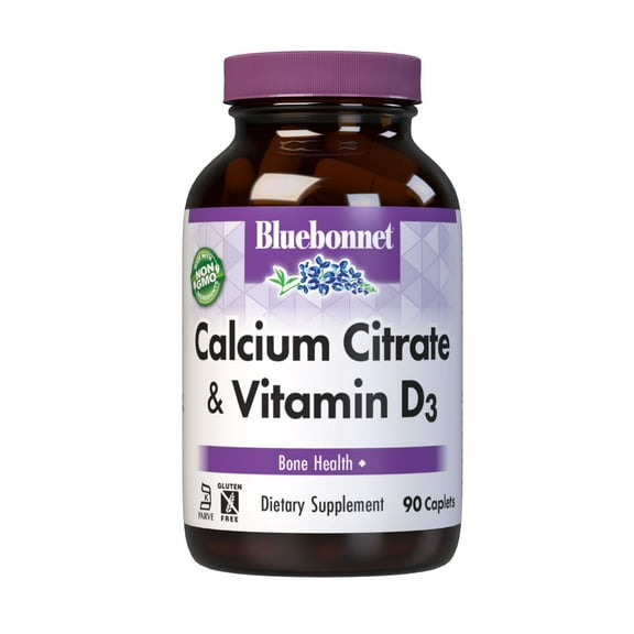 Bluebonnet Nutrition Calcium Citrate & Vitamin D3, Bone Health*, 90 Caplets, 22.5 Servings