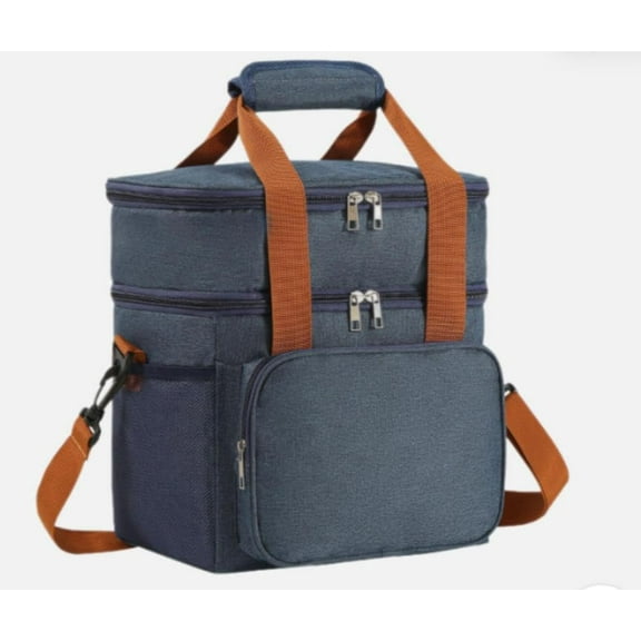 Double Layer Insulated Cooler Lunch Bag – Leakproof Thermal Food Storage Tote with Shoulder Strap – Large Capacity for Work,Travel,or Picnic – Available in Gray,Black & Navy Blue