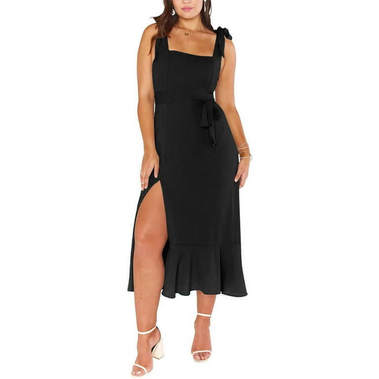 SMihono Women's Elegant Bridesmaid Dresses Square Neck Ruffle Split Midi  Formal Dress for Wedding Guest Cocktail Party Black M - Walmart.com