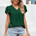 thumbnail image 2 of Cute Tops for Women Ruffle Short Sleeve V Neck Solid Color Summer Tee Shirts Business Casual Tops Loose Blouses, 2 of 7