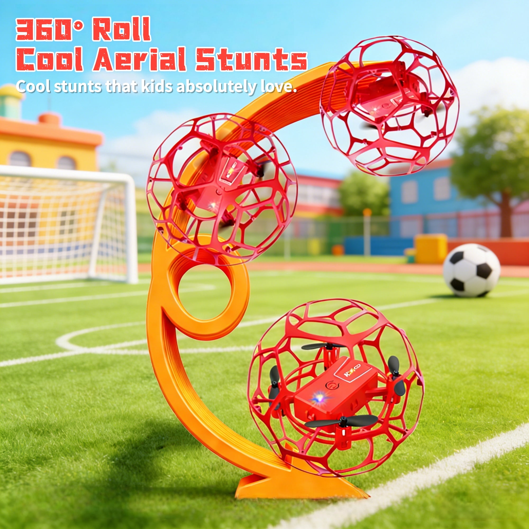 RC Flying Soccer Ball Drone for Kids, Mini Helicopter with Full Protective Net Cage, 360° Flips & LED Lights, One-Key Takeoff, Safe Indoor Outdoor Toy Gift for Boys & Girls.