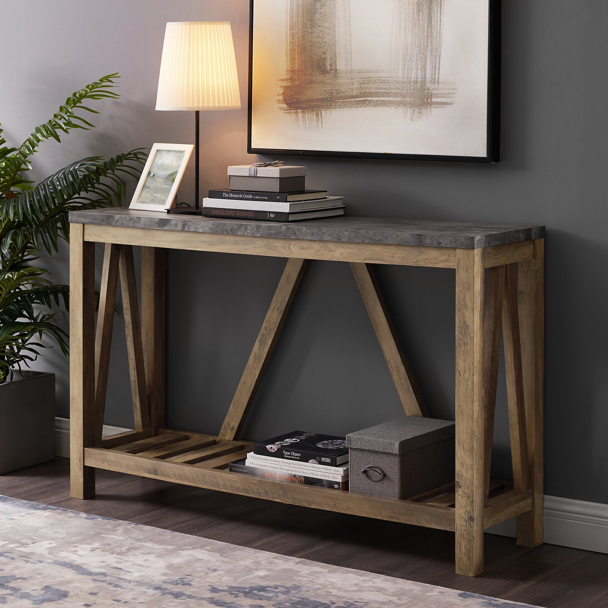 Manor Park Modern Farmhouse Entryway Table, Dark Concrete