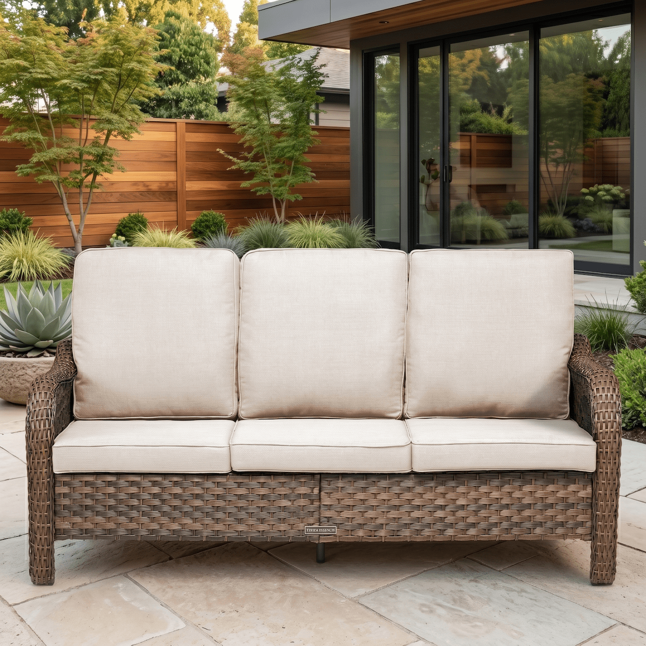 71" Outdoor Patio Sofa, 3 Seat PE Wicker Rattan Couch with Cushions, Deep Seating All Weather Outdoor Furniture, UV Resistant Waterproof Patio Couch for Backyard Garden Porch Deck, Beige
