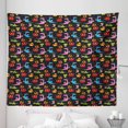 thumbnail image 1 of Dragon Tapestry, Different Kinds of Colorful Comic Dragons on a Black Background with Little Stars, Fabric Wall Hanging Decor for Bedroom Living Room Dorm, 5 Sizes, Multicolor, by Ambesonne, 1 of 1