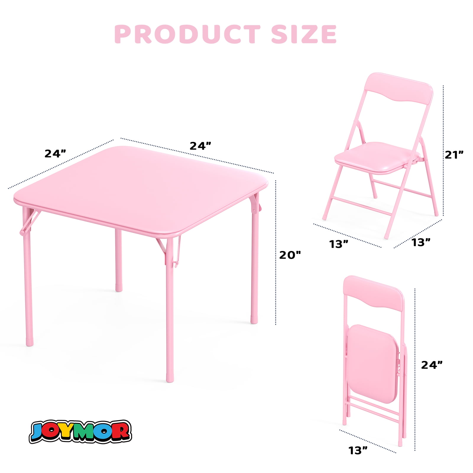 Matladin 3-Piece Kids Folding Table and Chairs Set, Metal Frame Children's Activity Set with Easy-Fold Design, Kids Table with 4 Chairs