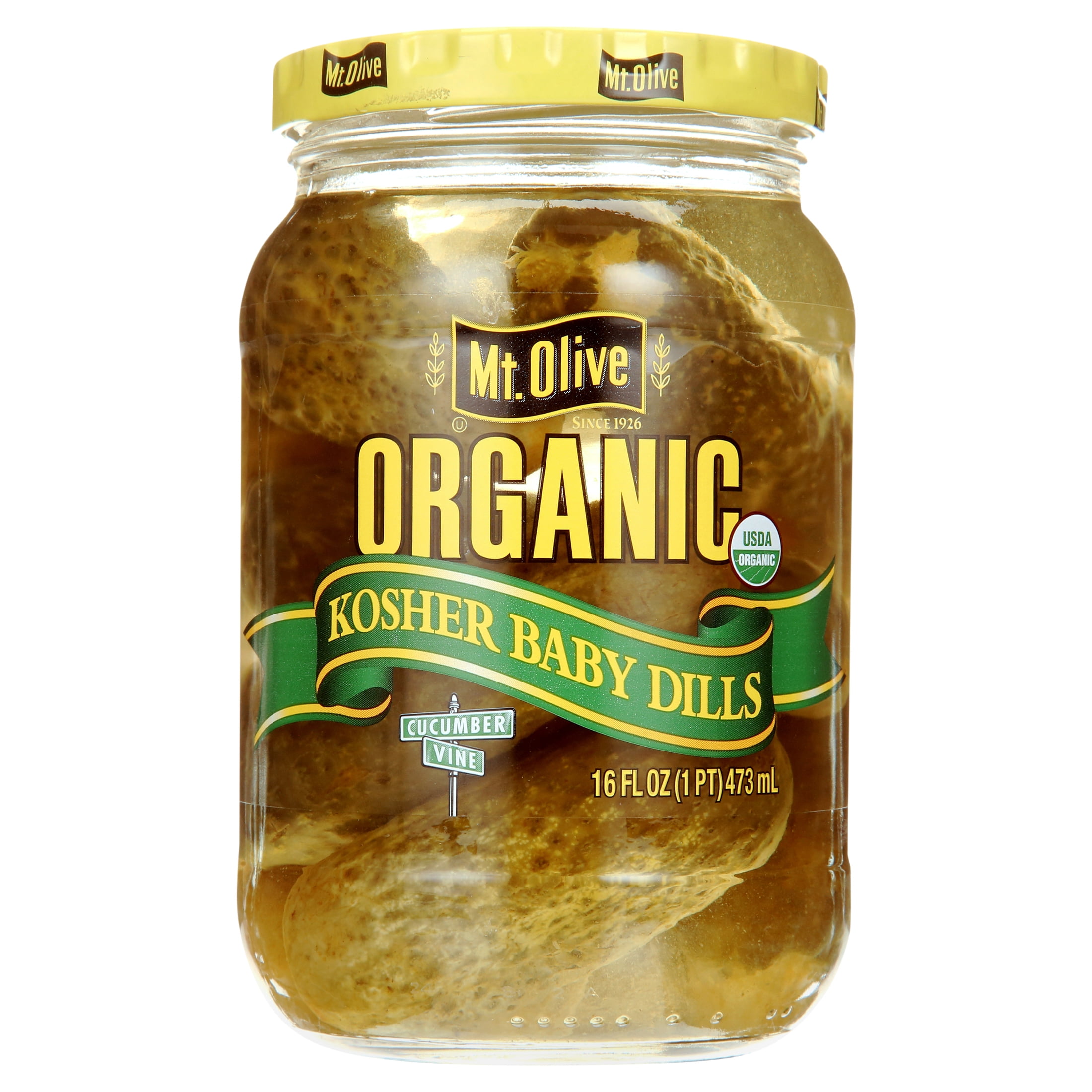 (3 pack) Mt. Olive Organic Kosher Whole Baby Dill Pickles, 16 fl oz Jar
