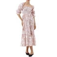 thumbnail image 1 of Vestido Tsseiatte para mujer, escote cuadrado, hombros descubiertos, manga larga abullonada, fruncido, cintura alta, informal, corte A, 1 of 8