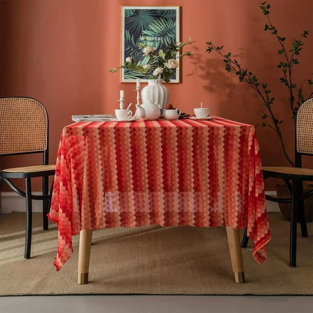 Hollow Macrame Lace Striped Tablecloth, 40 X 60 Tablecloth