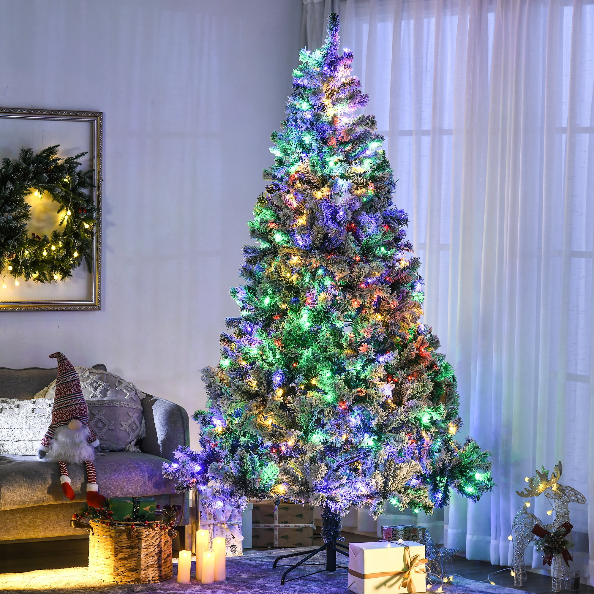 7.5ft Prelit Snow Flocked Christmas Tree with 550 LED Lights 1149 Tips Auto-Open Branches Indoor Decor