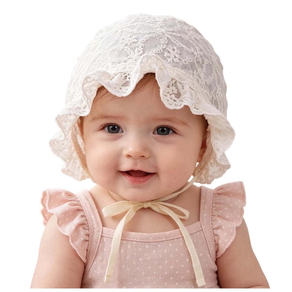 Tigivemen Infant Sun Hats for Boys Girls Summer Lace Bonnet Cap Hat Breathable Wide Brim Sunhats Beige Size 0-6 Months