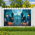 thumbnail image 2 of Halloween Theme Decorative Banner Spooky Atmosphere Jack o Lanterns Gate Design for Outdoor Decorating Holiday Party Night, 2 of 5