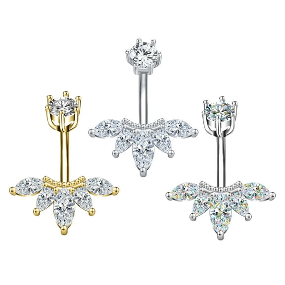 ZS 14G Shiny Cubic Zirconia Belly Button Rings Heart Flower Round Crystal Belly Navel Piercing Banana Barbell Belly Ring for Women