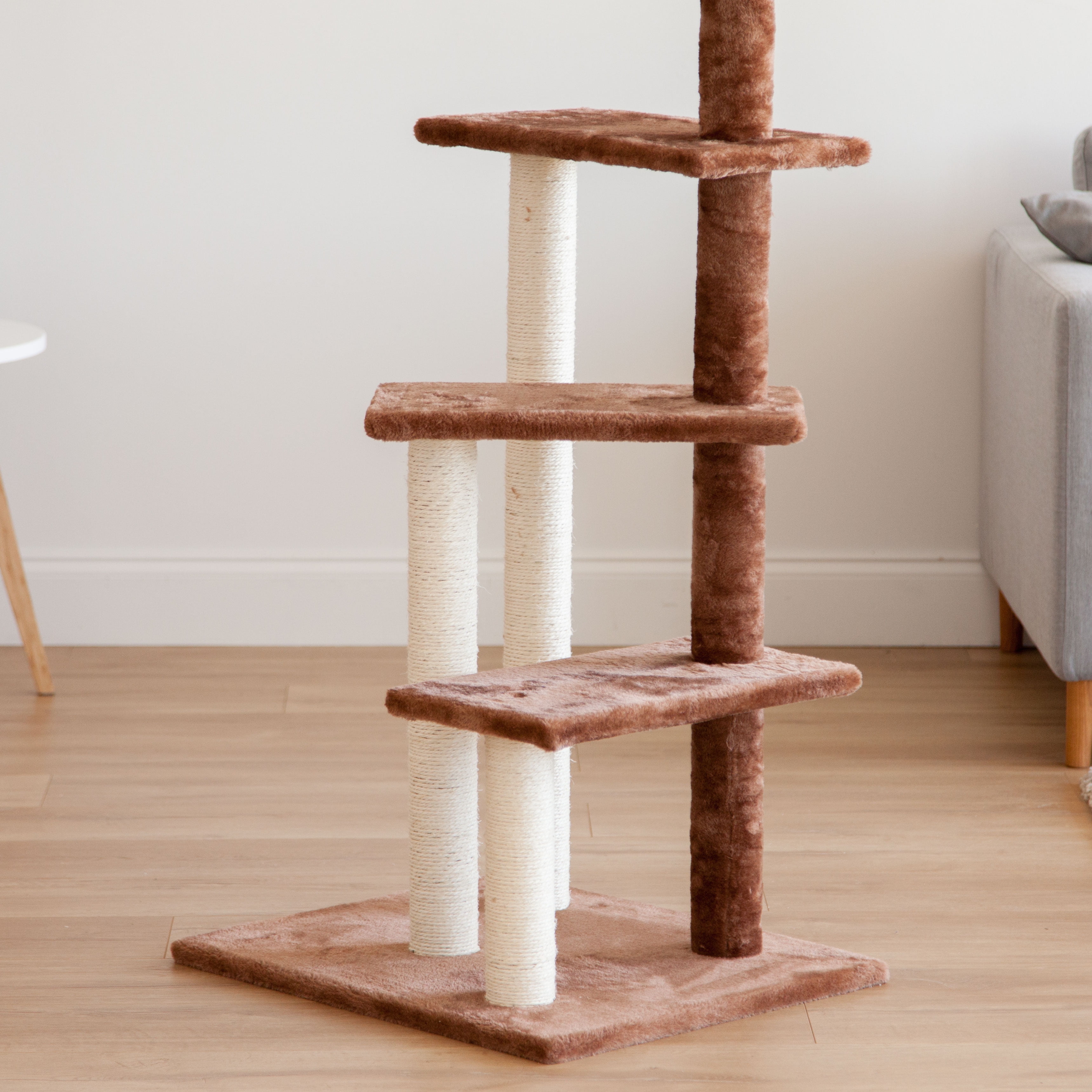 IRIS Four Tier Plush Cat Tree, Brown/Beige