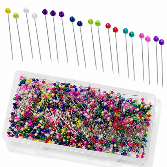 1000pcs Straight Pins for Sewing and Crafts - 1.42 Inch Pearlized Ball Head Quilting Pins, Multicolor Stick Pins for Fabric, Dressmaking, and DIY Jewelry Making