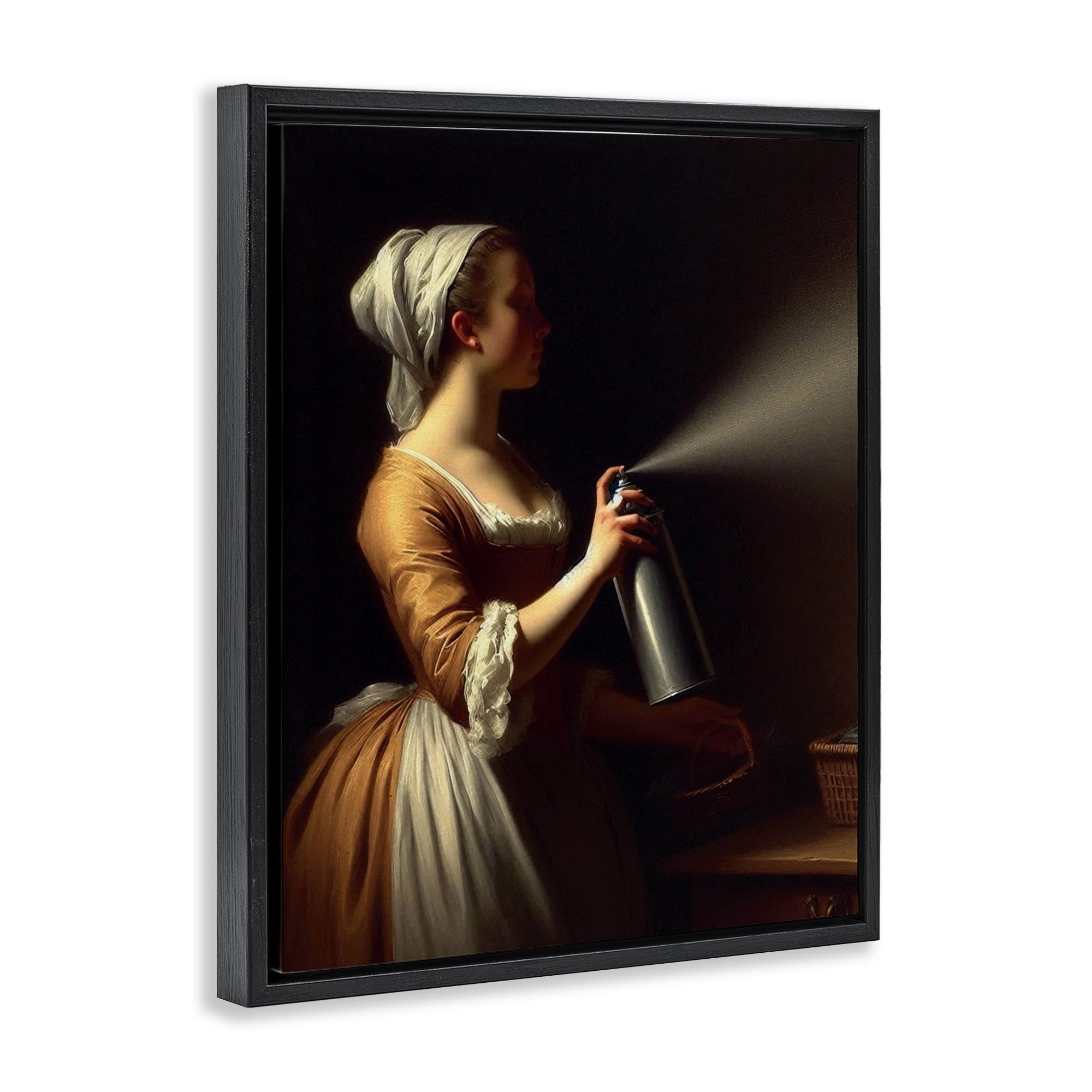 Funny Vintage Lady & Spray Paint Black Framed Floater Canvas Wall Art, design by Lettered and Lined