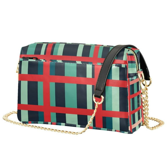 FORMRS Women Crossbody Purse with Chain Strap Vegan Leather Shoulder Handbag, Green Plaid