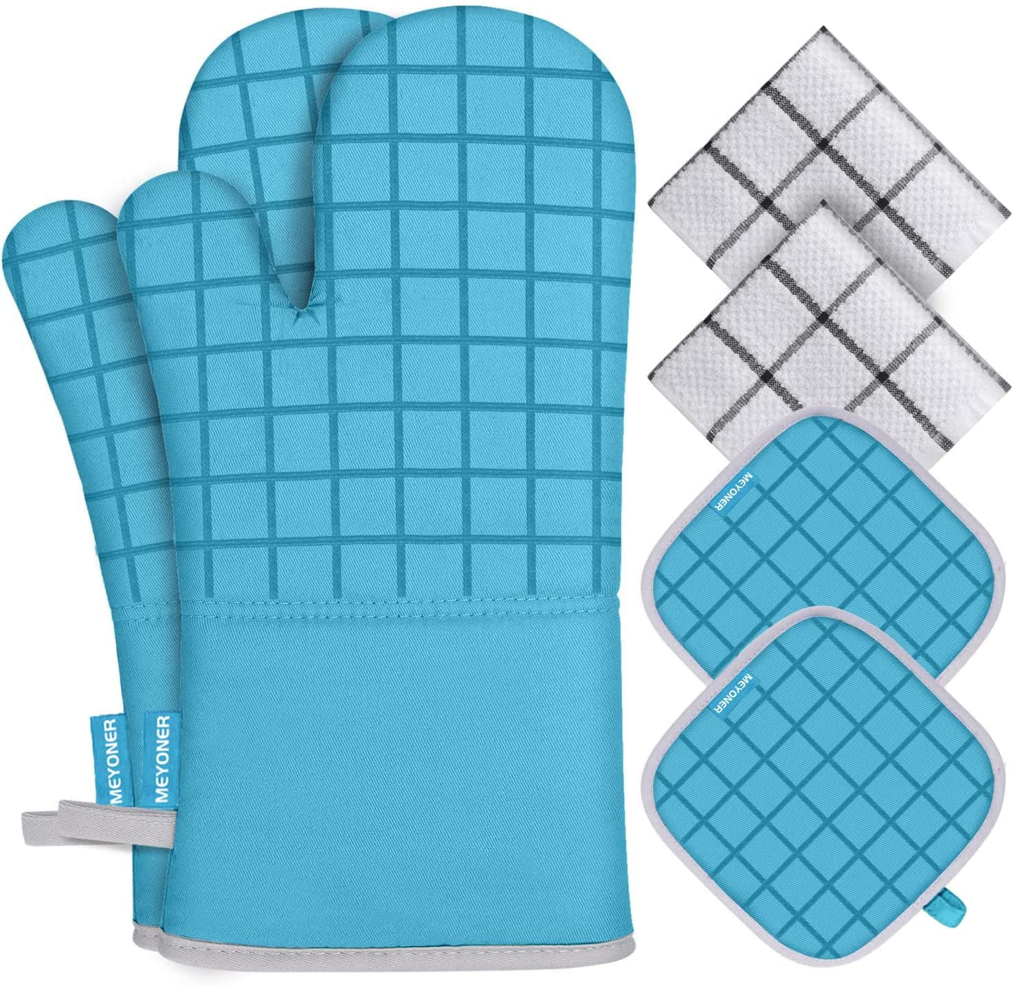 Oven Mitts and Kitchen Towels and Dishcloths Sets, 500 Degree Heat  Resistant Kitchen Mitts and Pot Holders, Kitchen Washcloth Towel Set, Pure  Cotton