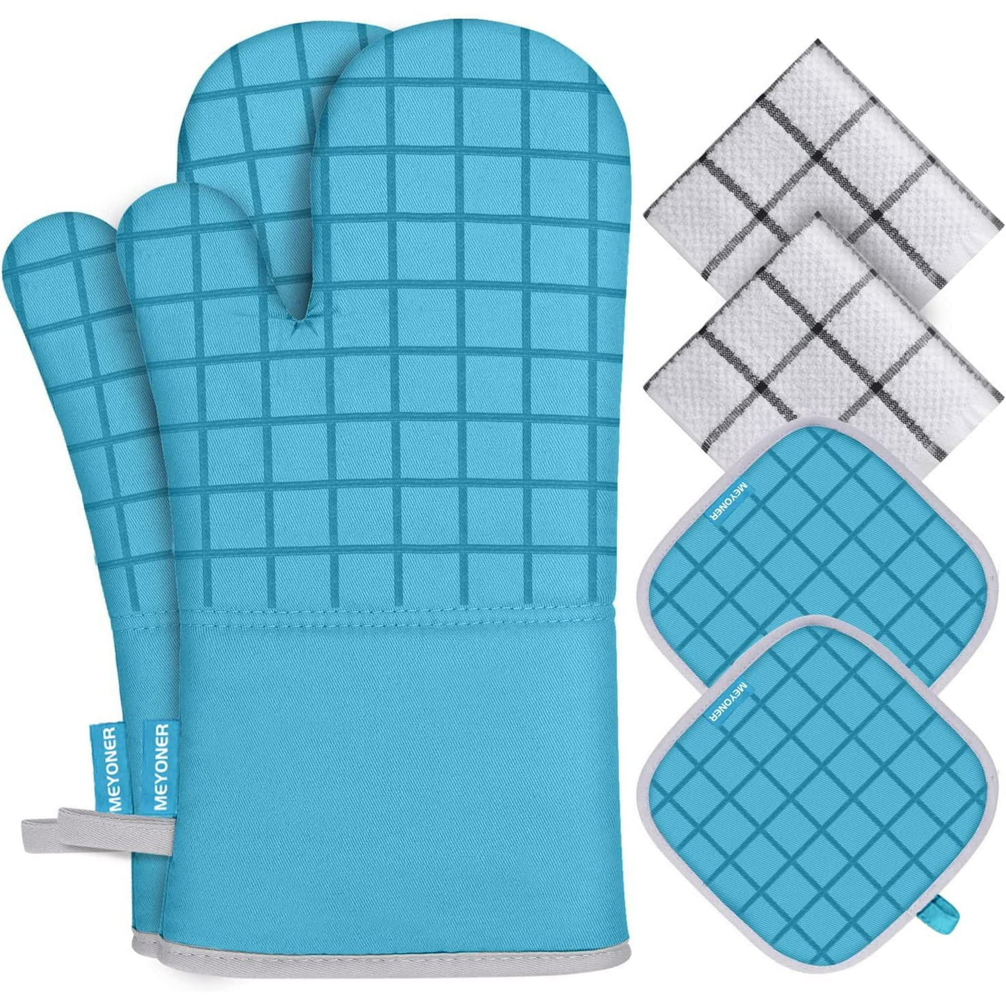Oven Mitts and Kitchen Towels and Dishcloths Sets, 500 Degree Heat  Resistant Kitchen Mitts and Pot Holders, Kitchen Washcloth Towel Set, Pure  Cotton